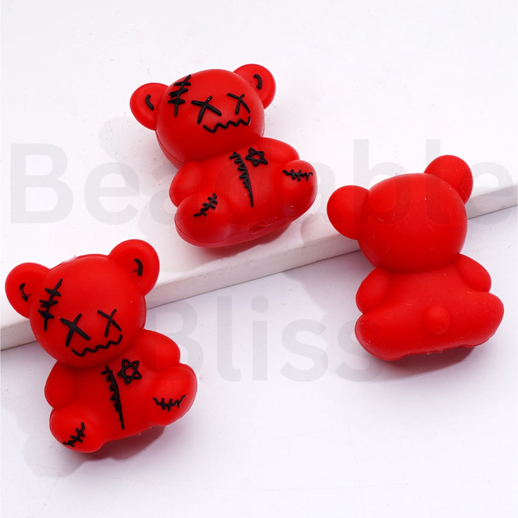 3D Cute White Red Bearbric Silicone Focal Beads