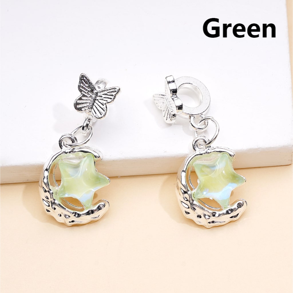 Alloy Bail Beads Dangle Charm Pendant Jewelry Accessories Butterfly Star Rhinestones Silver