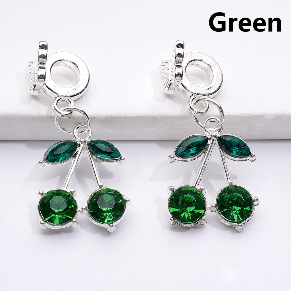 Alloy Bail Beads Dangle Charm Pendant Jewelry Accessories Butterfly Cherry Rhinestones Silver