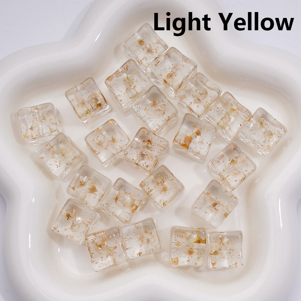 Multi-Color Dried Flowers Gold Foil Paper Inside Clear Cube Square Acrylic Beads, 14-15MM (Single Color is available for 200pcs(Whole bag))