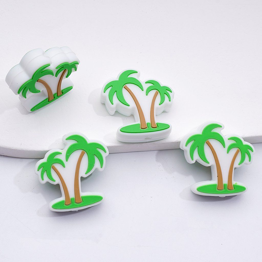 Cute Green Coconut Tree Silicone Focal Beads