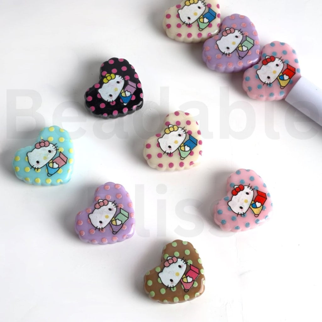 キュートなサンリHK子猫ハートアクリルビーズ、ランダムミックス、約26×22MM