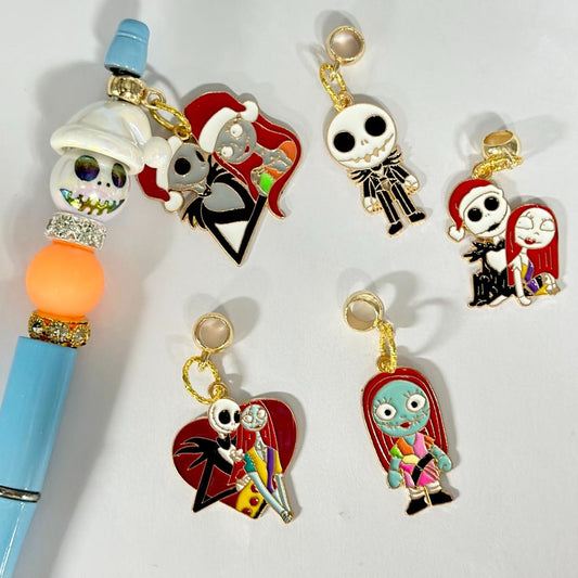 Vivid Skeleton Couple Metal Alloy Bail Beads with Charm Haunting Holidays