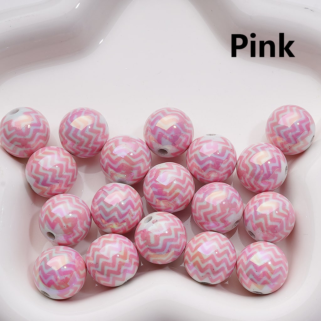 UV Coating Multi-Color Wave Stripes Round Acrylic Beads, 16MM (Single Color is available for 200pcs(Whole bag))