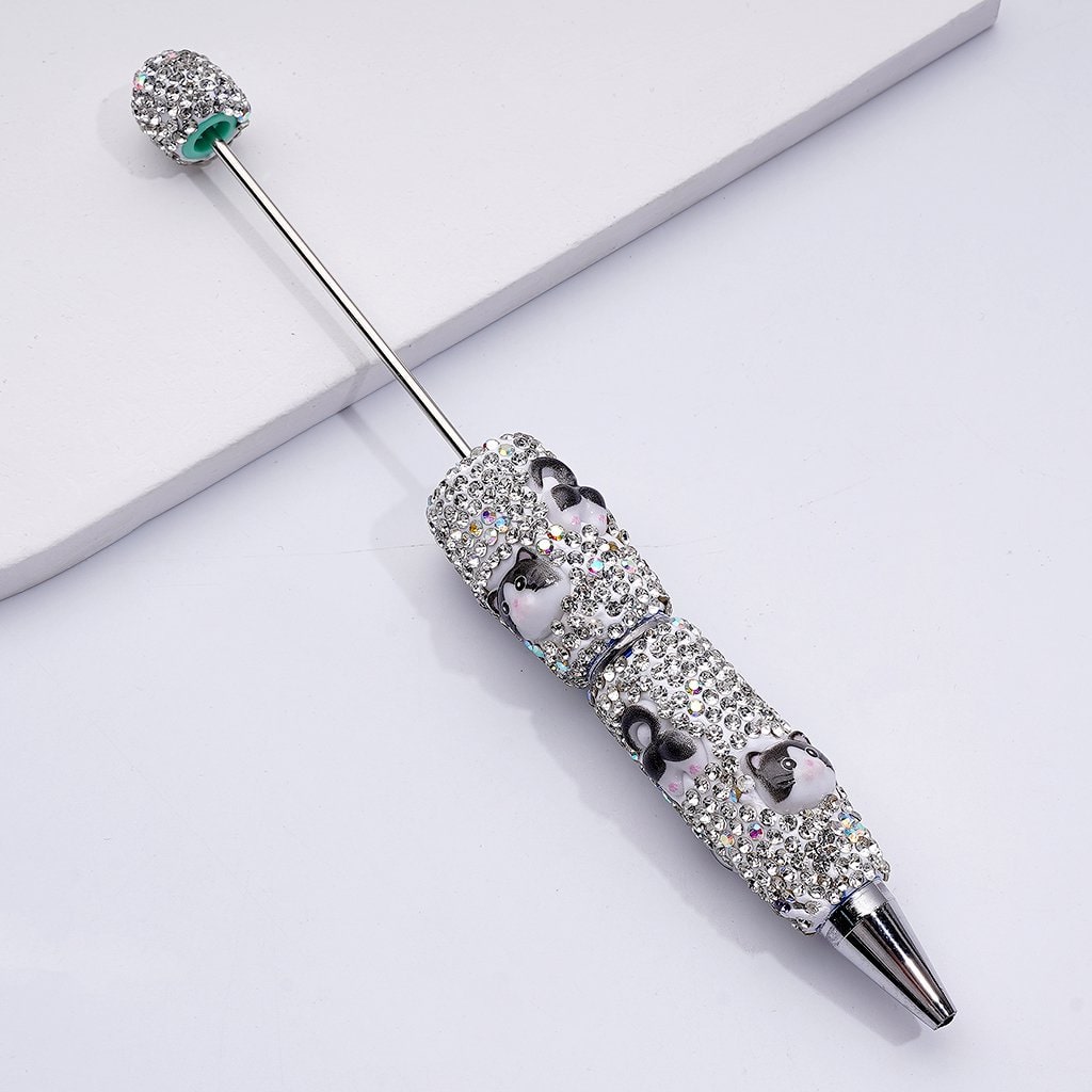 Beadable Clay Pens with Cute Cat Clear & AB Rhinestones Covered the Entire Pen, Random Mix