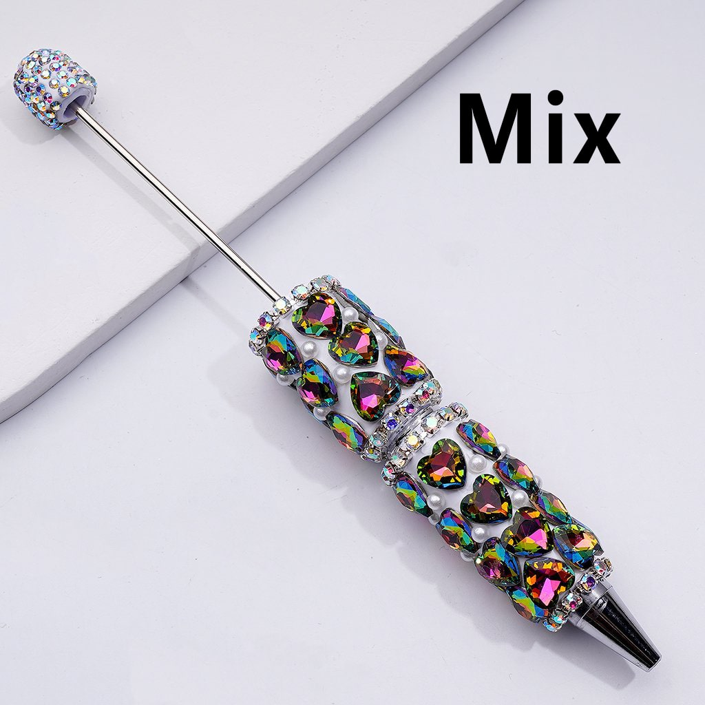 Beadable Clay Pen with Colorful Shiny Hearts White Pearls AB Rhinestones Chain