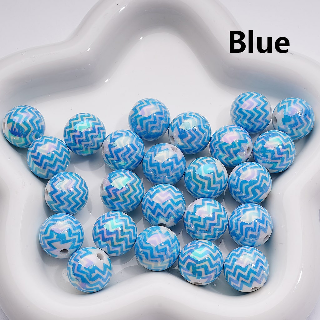 UV Coating Multi-Color Wave Stripes Round Acrylic Beads, 16MM (Single Color is available for 200pcs(Whole bag))
