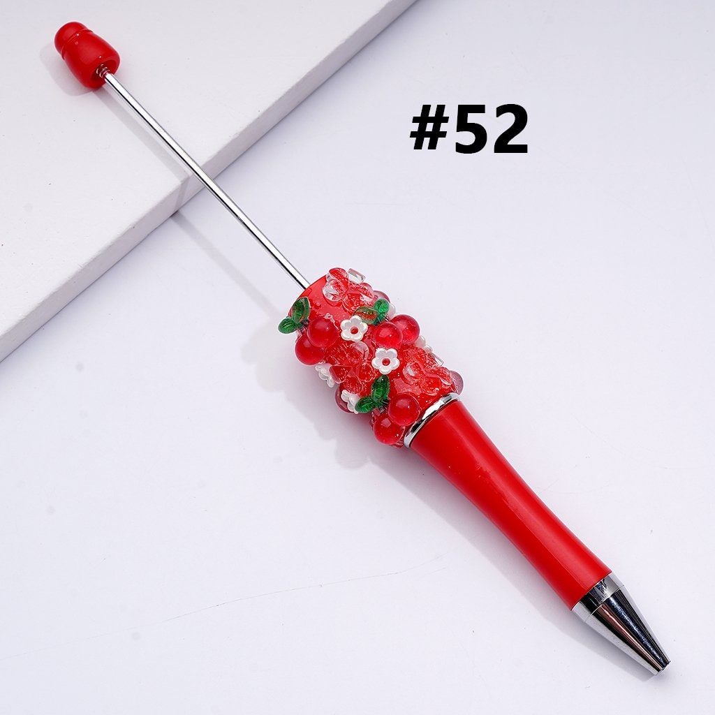 Fruits Series Strawberry Grape Pineapple Green Apple Cherry Peach Lemon Watermelon Beadable Pen, Random Mix