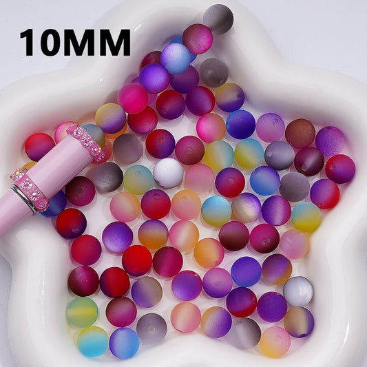 Double Color Frosted Cat Eye Round Acrylic Beads, 10MM, Random Mix