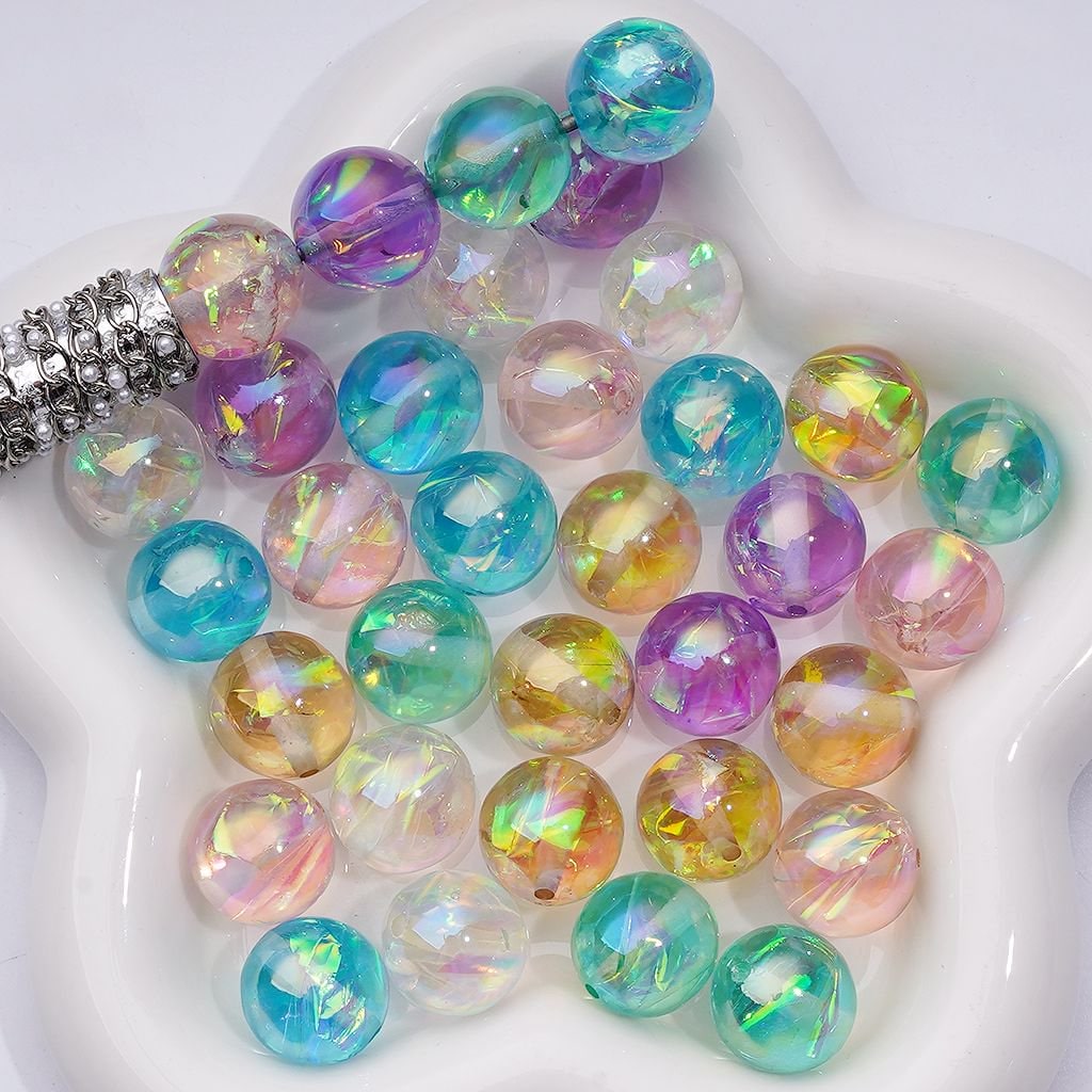 Clear Multi-Color Candy Paper Inside Round Resin Acrylic Beads, 16MM, Random Mix