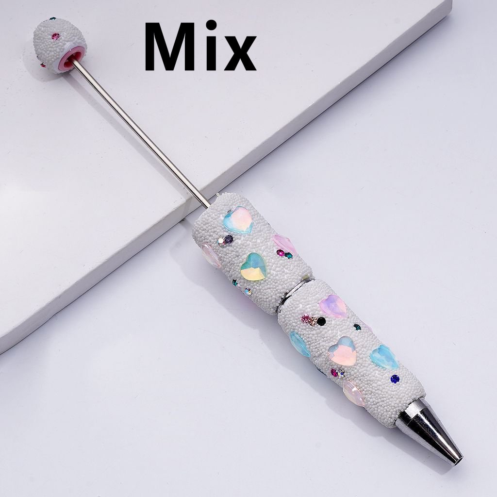 Beadable Jelly Color Hearts Shiny Rhinestones Mini White Snow Balls Clay Pen