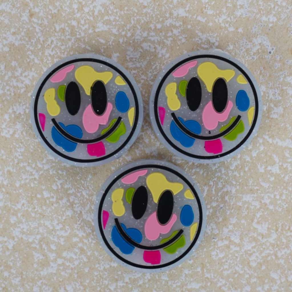 Glitter Smile Face Colorful Spots Round Silicone Focal Beads