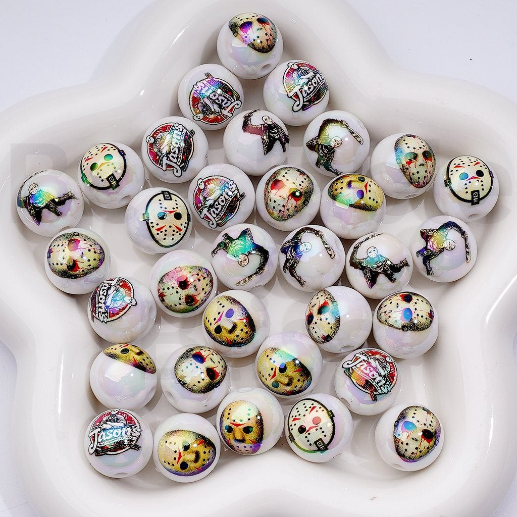 UV Coating Horror Jaso Voorhe Acrylic Beads, 16MM, Random Mix
