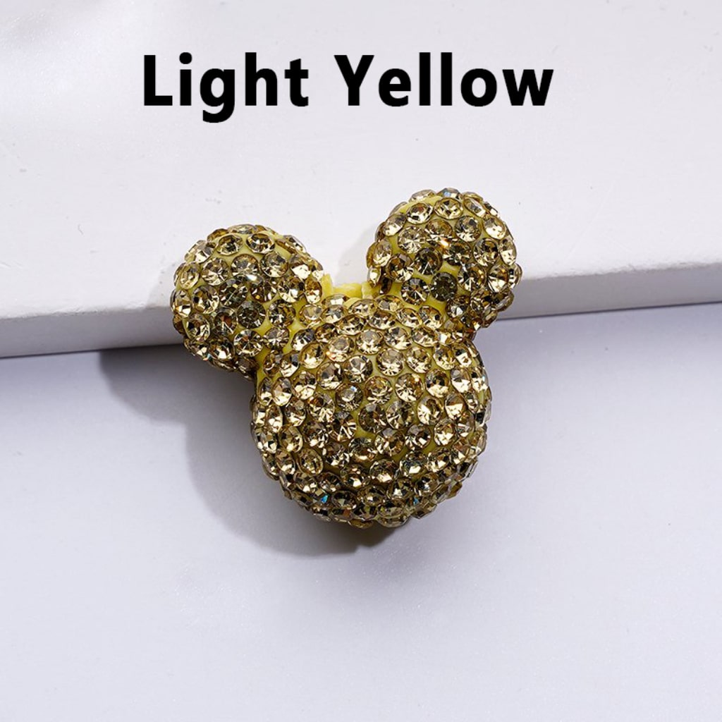 Vivid Cute Micke Minni Mouse Head Clay Beads with Shiny Rhinestones in Solid Color, 22*24*17MM
