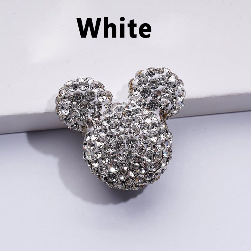Vivid Cute Micke Minni Mouse Head Clay Beads with Shiny Rhinestones in Solid Color, 22*24*17MM