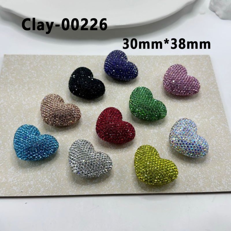 Large Bling Bling Colorful Rhinestones Heart Shape Clay Beads, 30*38MM