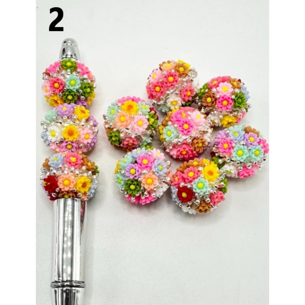 Metal Alloy Beads with Small Flowers, Silver Pins with Rhinestones, 20mm, ZY