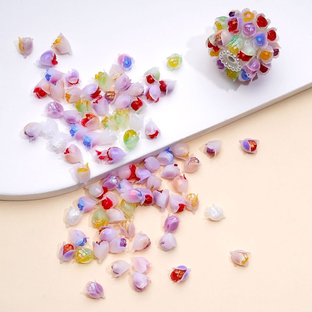 ビーズジュエリーアクセサリー用のDIYミニかわいい明るいカラフルな花チューリップ、ランダムミックス