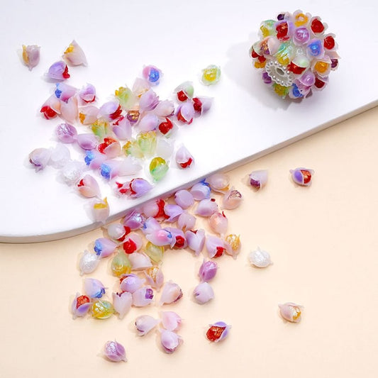 ビーズジュエリーアクセサリー用のDIYミニかわいい明るいカラフルな花チューリップ、ランダムミックス