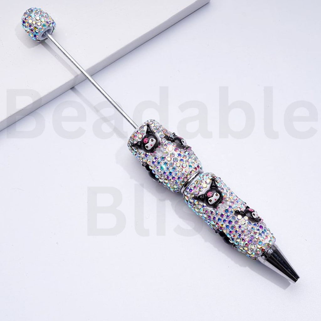 Beadable Clay Pens with Cute Sanri Kurom Mini AB Rhinestones Covered the Entire Pen