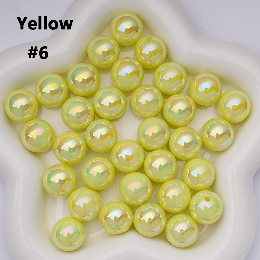 UV Coating Shiny Solid Color Round Acrylic Beads, 16MM