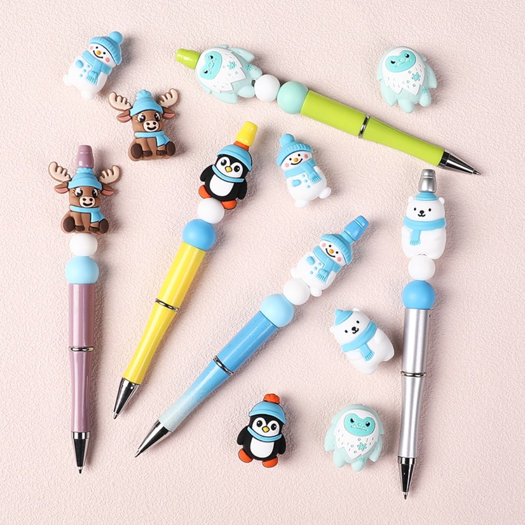 Silicone Focal Beads 3D Cute Winter Animals Series Polar Bears Penguins Snowman Elks Abominable Snowman