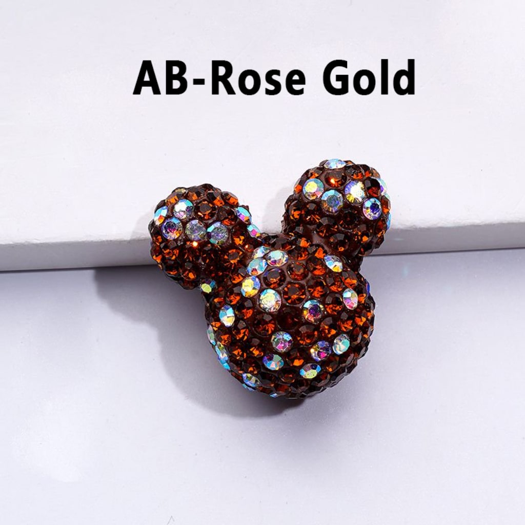 Vivid Cute Micke Minni Mouse Head Clay Beads with Multi-Color & AB Rhinestones, 22*24*17MM