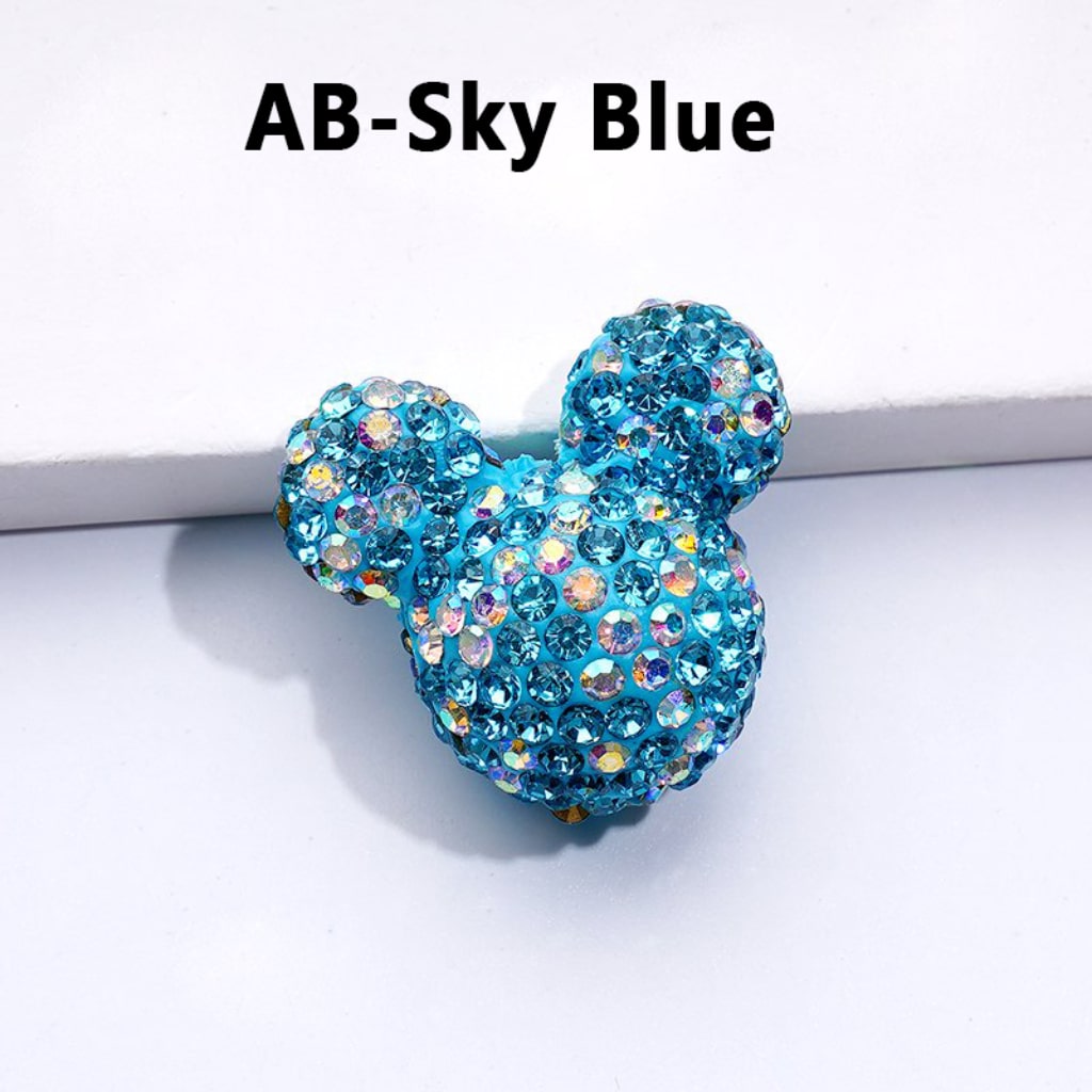 Vivid Cute Micke Minni Mouse Head Clay Beads with Multi-Color & AB Rhinestones, 22*24*17MM