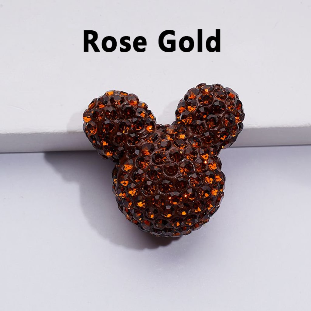 Vivid Cute Micke Minni Mouse Head Clay Beads with Shiny Rhinestones in Solid Color, 22*24*17MM