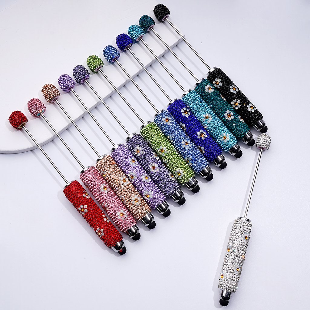 Beadable Clay Stylus Pen with Mini Cute Flowers Multi-Color Shiny Rhinestones