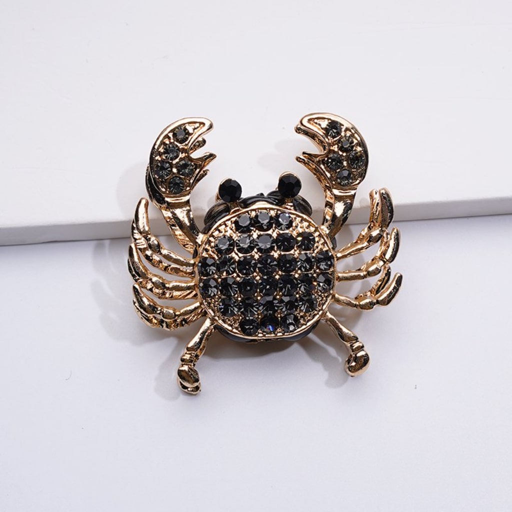 Bling Bling Fancy Gold Alloy Crab with Shiny Rhinestones Oval Pearls Clay Beads, Around 44*42MM