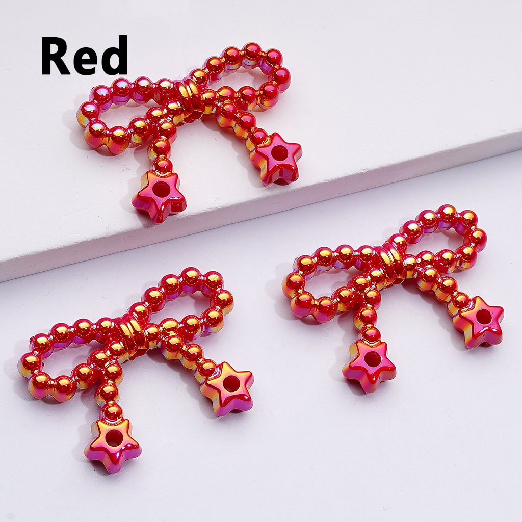 UV Coating Pearls Bowknots with Star Ring Acrylic Beads in Solid Color, Around 23*33MM