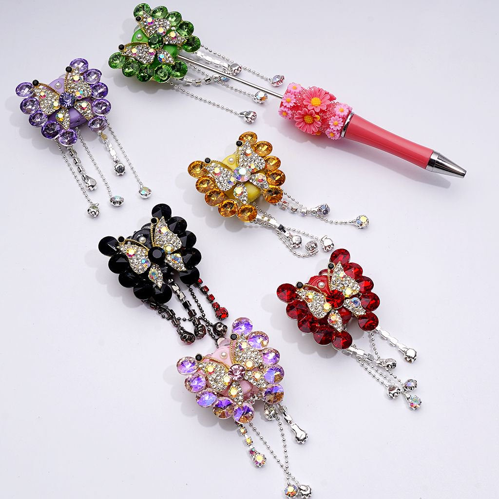 Bling Bling Fancy Gold Alloy Butterfly with Shiny Rhinestones Chains Cute Butterflies Hearts Clay Beads, Around 34*34MM