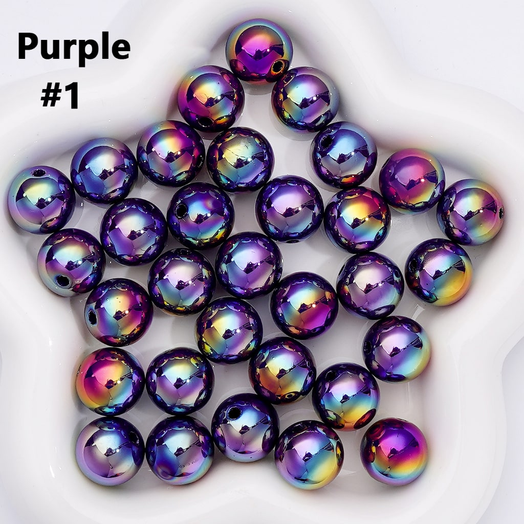 UV Coating Shiny Solid Color Round Acrylic Beads, 16MM