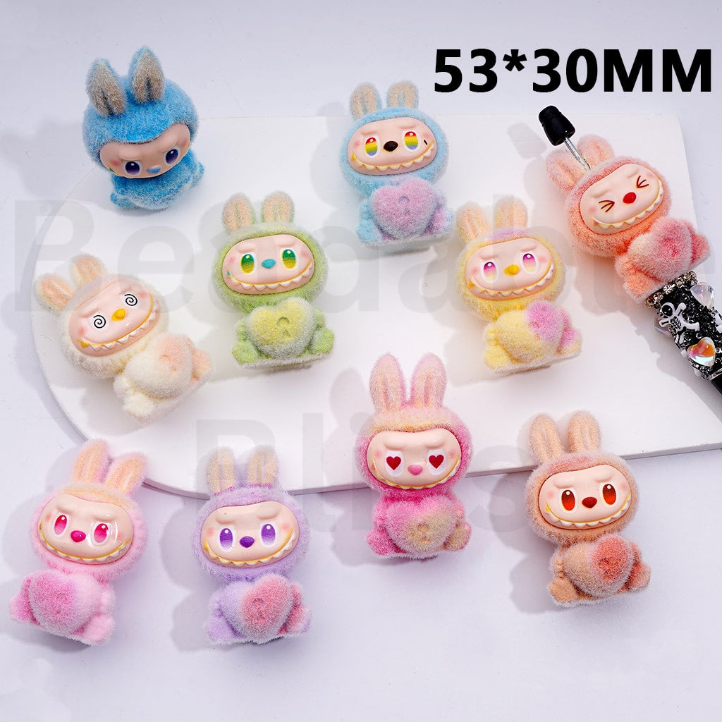 Acrylic Beads Pen Topper Pendants Jewelry Accessories Flocked Cute Labub Holds Heart Multi-Color 53*30MM