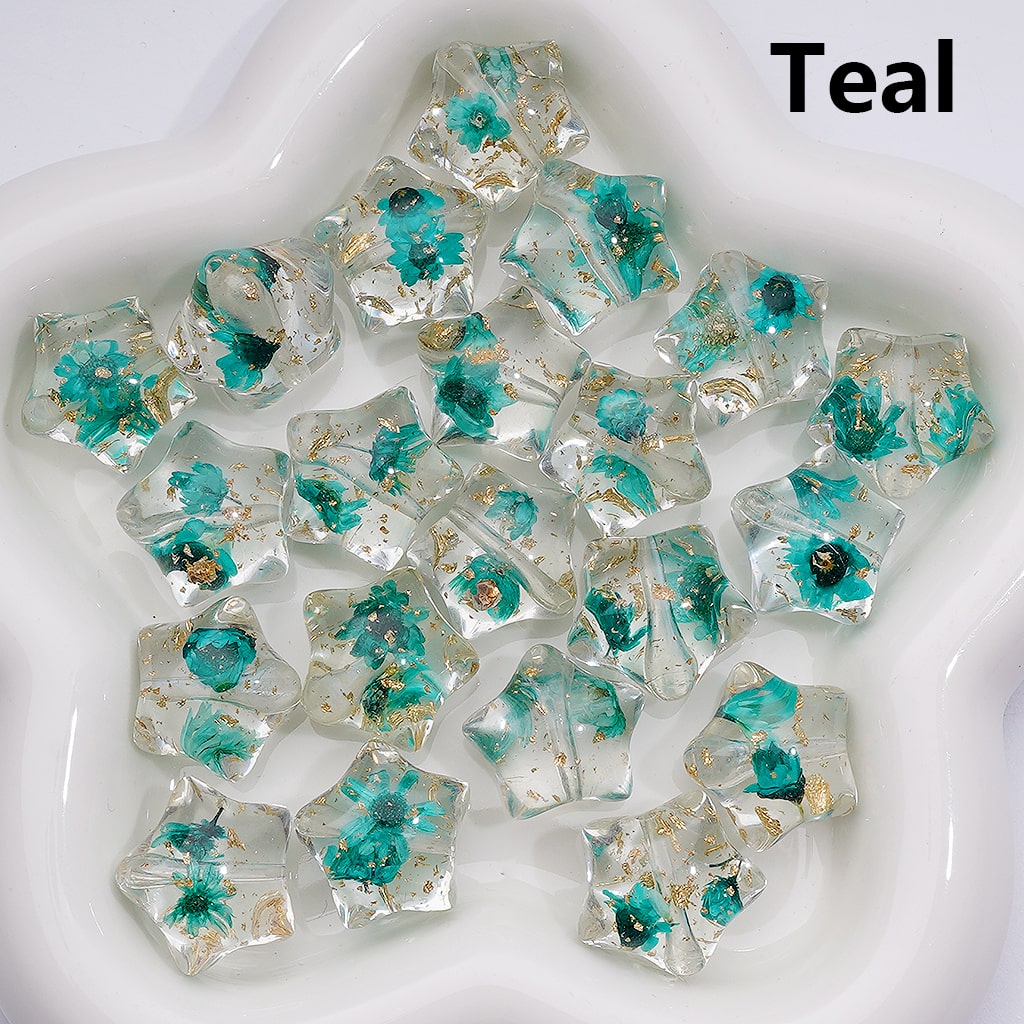 Multi-Color Dried Flowers Gold Foil Paper Inside Clear Star Acrylic Beads, 18MM (Single Color is available for 200pcs(Whole bag))