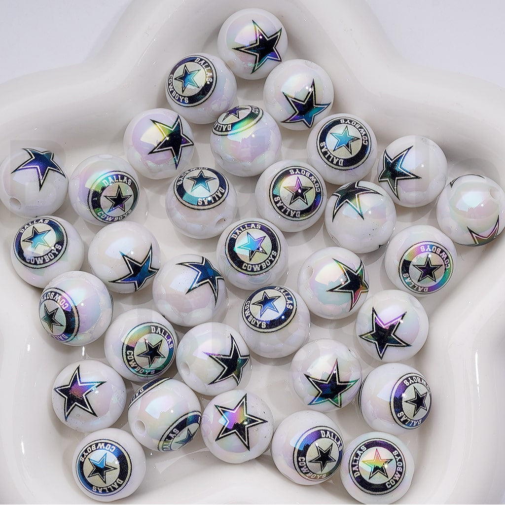 UV Coating USA American Football Teams NF Round Acrylic Beads, 16MM, Random Mix Teams and Single Team are Both Available to Choose