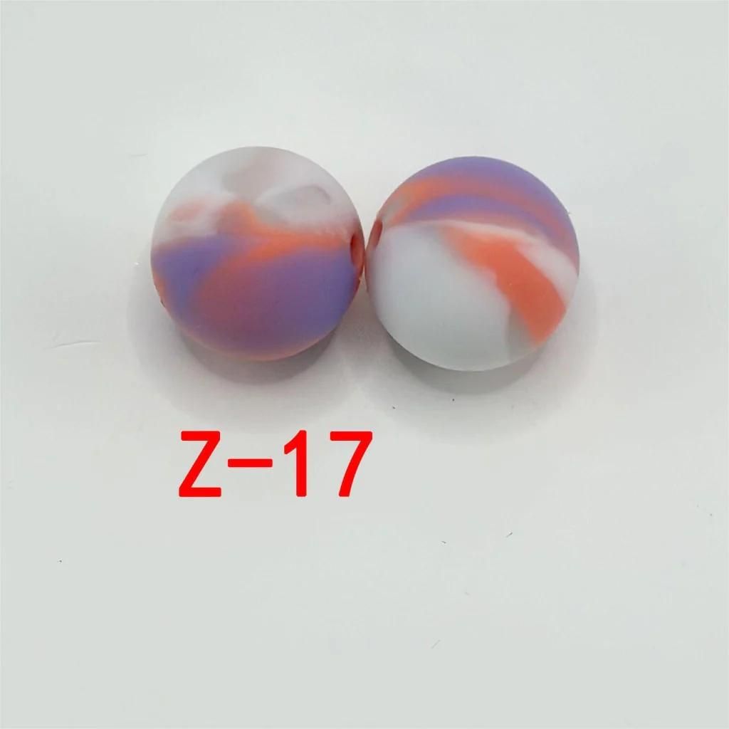 Multicolor Printed Silicone Beads with Swirls, Abstract Marble Pattern, 15mm
