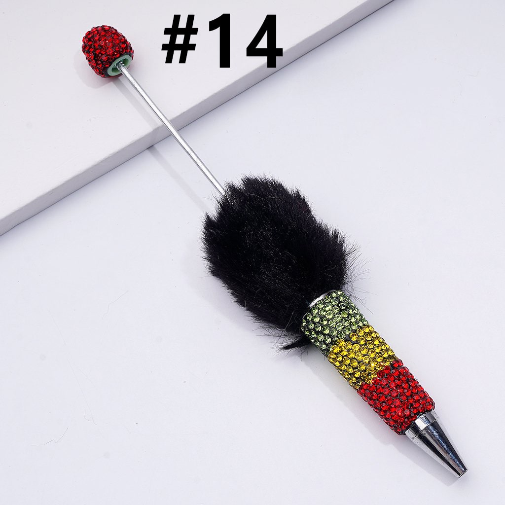 Beadable Clay Pom Pom Pens with Green Yellow Red Shiny Rhinestones Covered the Entire Pen