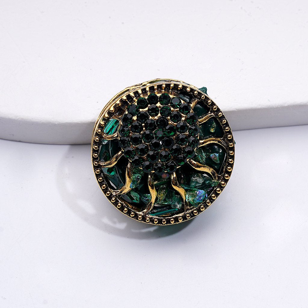 Delicate Fancy Gold Alloy Ring with Shiny Rhinestones Oval Pearls Clay Beads, Around 24MM