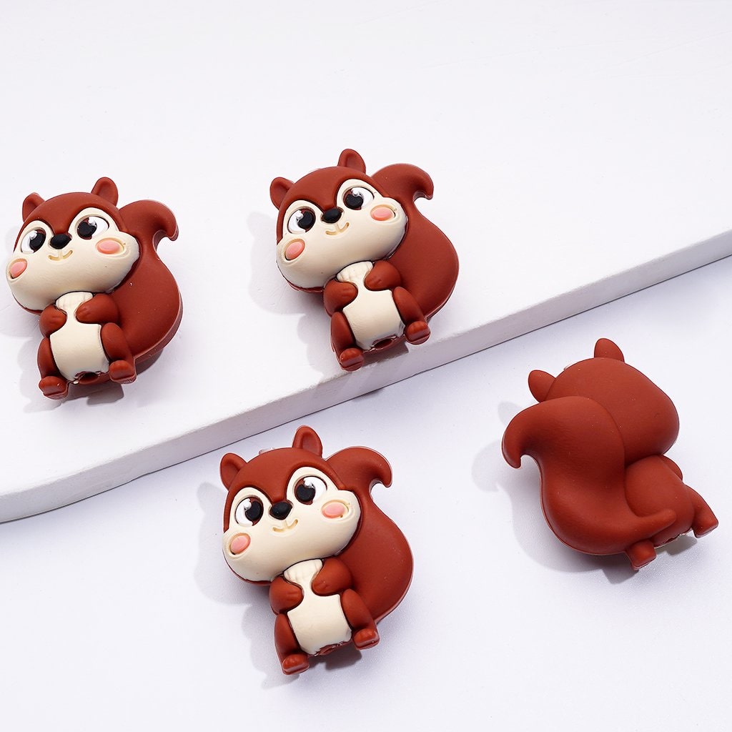 3D Little Cute Squirrels Silicone Focal Beads