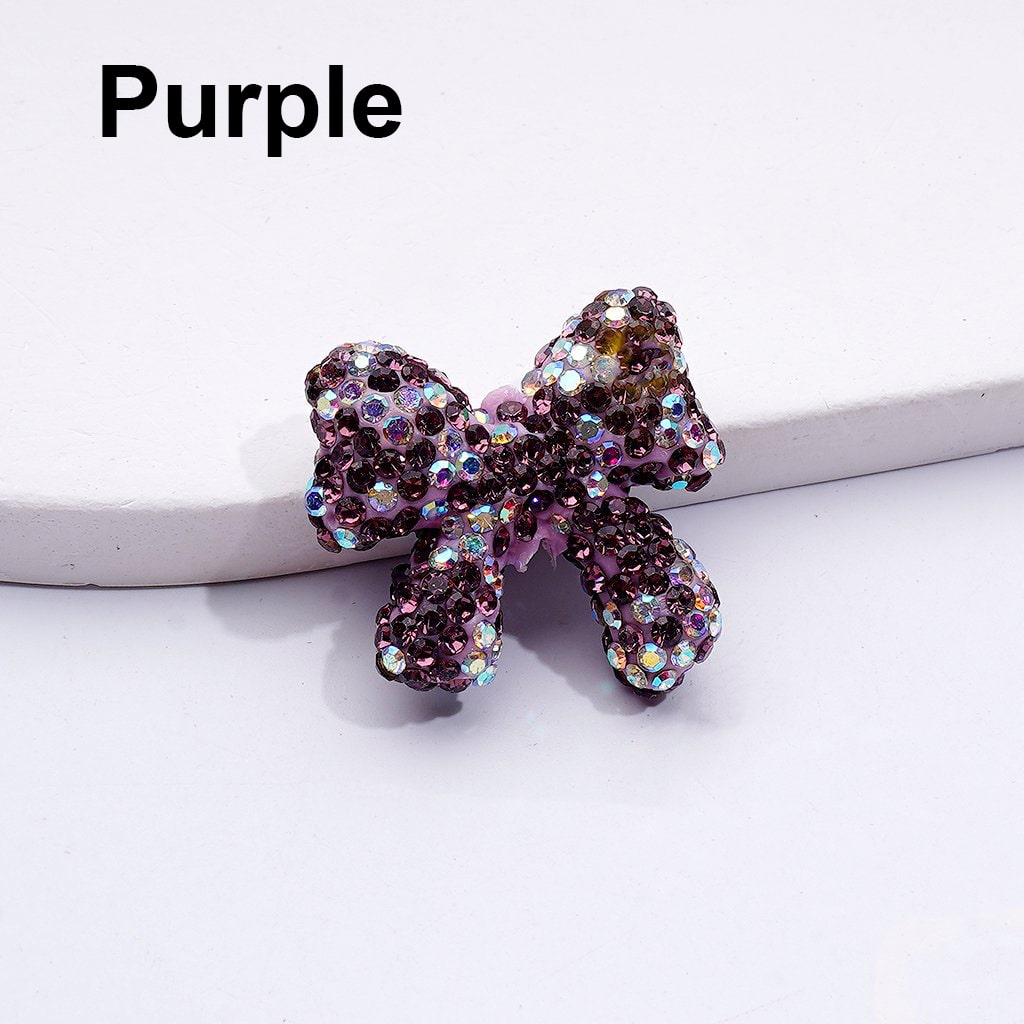 Multi-Color Cute Bowknot with AB Rhinestones Clay Beads, 24*26MM, Random Mix