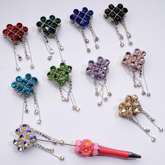 Exquisite Fancy Gold Alloy Heart with Shiny Rhinestones Chains Pendants Glitter Flowers Clay Beads, Around 34*28*18MM
