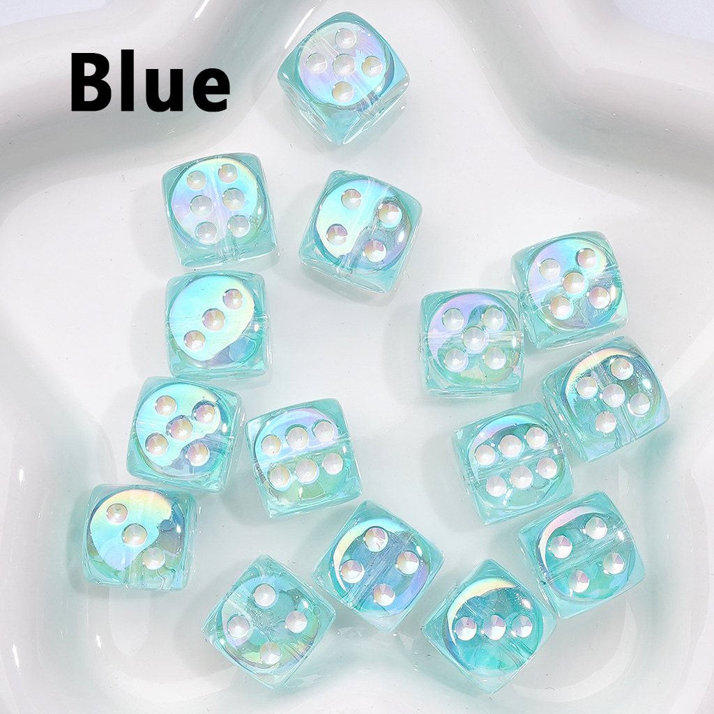 UV Coating Translucent Color Dice Shape Acrylic Beads, Around 14MM