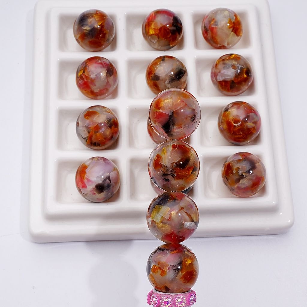 Cute Glitter Colorful Broken Stones Inside Round Acrylic Beads, 16MM