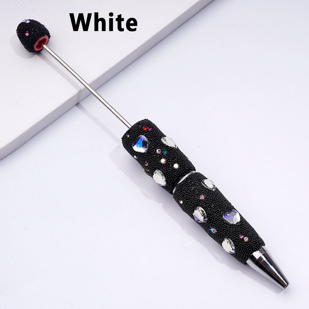 Beadable Clay Pens with Shiny Hearts Mini Colorful Rhinestones Black Snow Balls Covered the Entire Pen