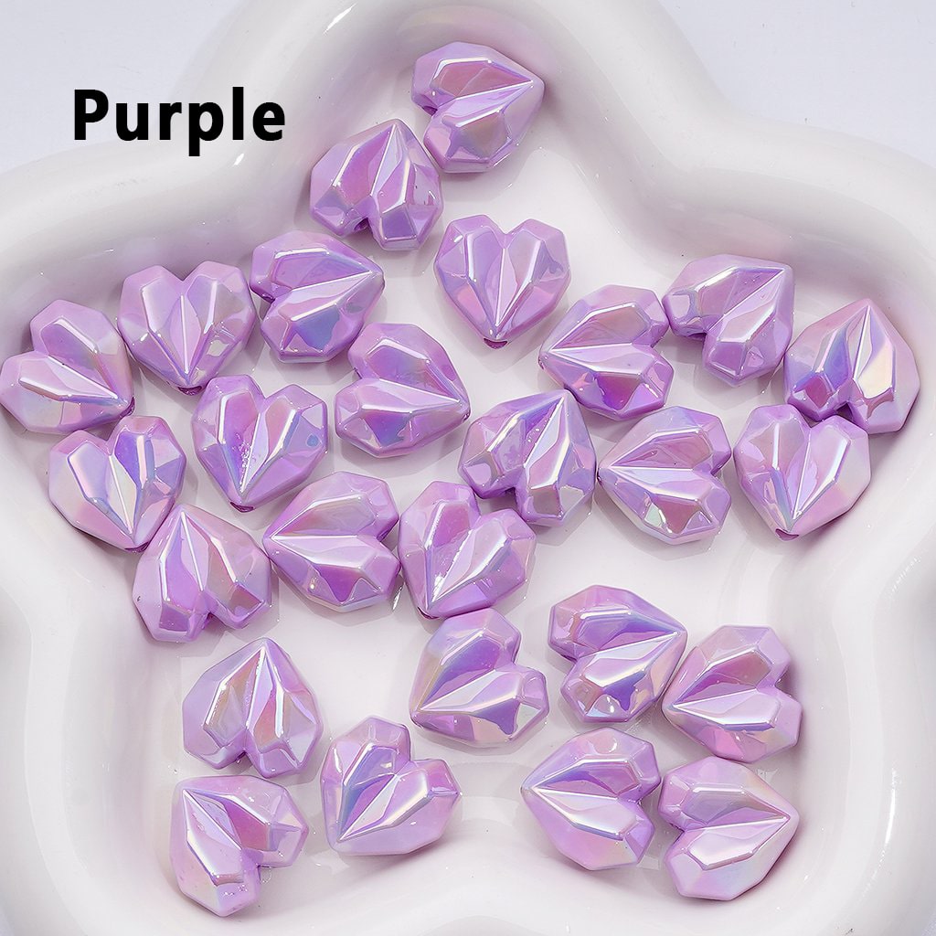 UV Coating Geometric Polyhedron Hearts Acrylic Beads, Around 16*18MM
