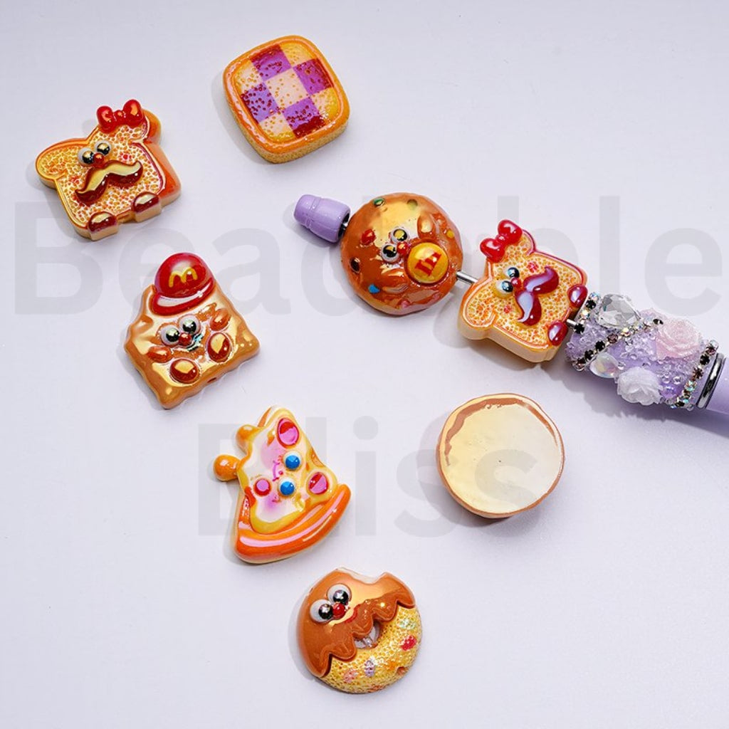 UV Coating Cute McDonal Fast Food Toast Bread Pie Pizza Doughnut Acrylic Beads, Random Mix