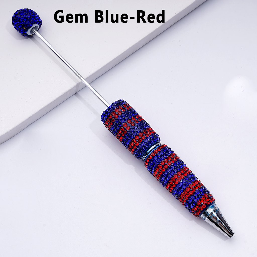 Beadable Clay Pens with Straight-Stripe Double Color Rhinestones Covered the Entire Pen