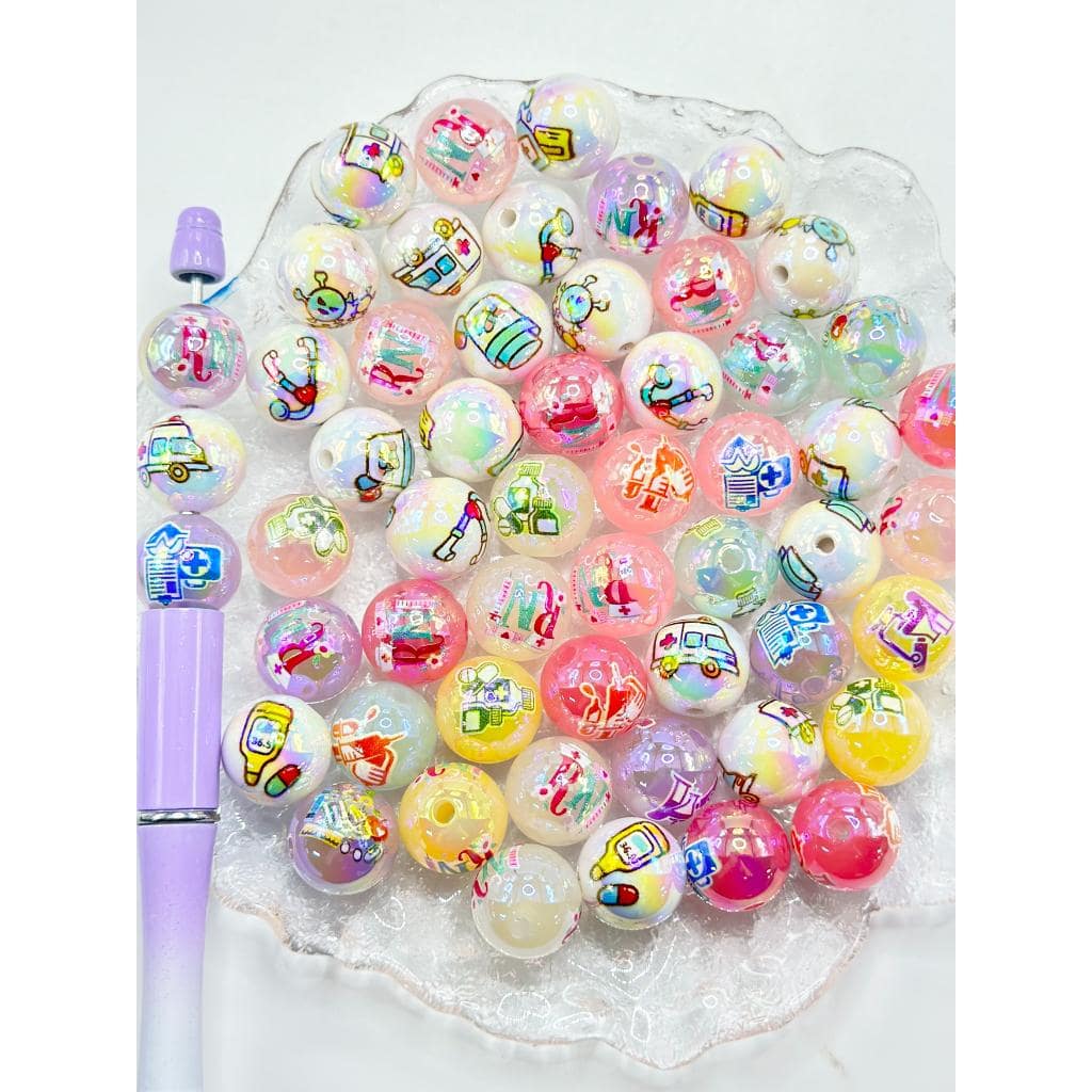 ドクターナースピル健康ファーストエイドプリントアクリルビーズ、16mm